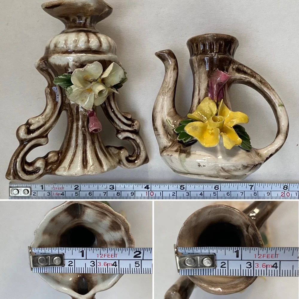 2 Vintage Capodimonte Small Vases Porcelain Flowers Made in Italy